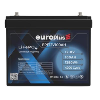EuroPlus 12.8V 100Ah LiFePO4 Akü 1280Wh Dahili BMS ürün görseli